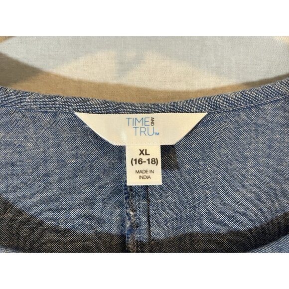 Time and Tru Blue Cotton/Linen Blend Blouse XL (16-18) - Picture 4 of 8